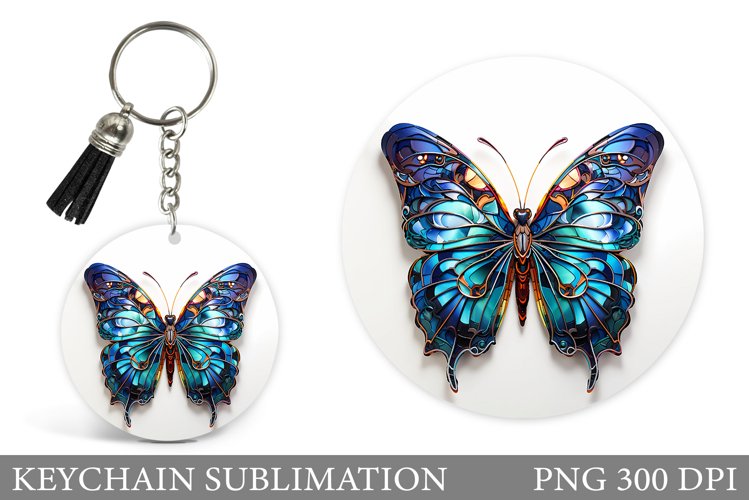 Butterfly Keychain Sublimation. Round Keychain Butterfly example image 1