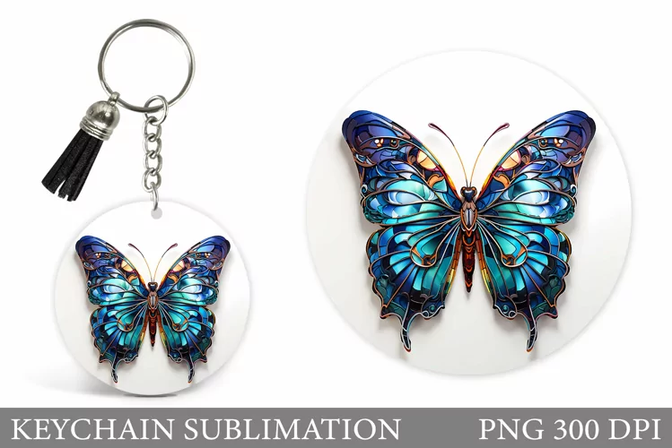 Butterfly Keychain Sublimation. Round Keychain Butterfly