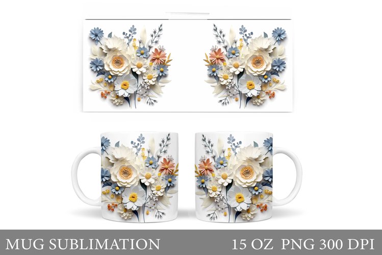 3D Wildflowers Mug Wrap Design. Flowers Mug Sublimation example image 1