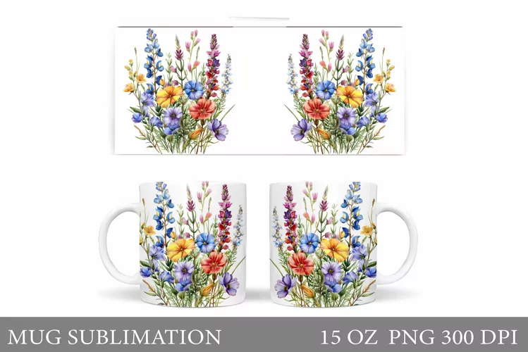 Flowers Mug Sublimation. Wildflowers Mug Design