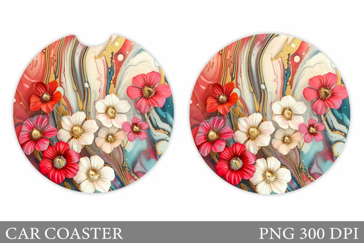 Flowers Car Coaster Sublimation. Flowers Coaster Design