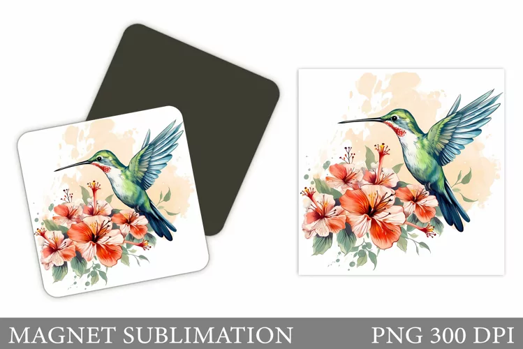 Hummingbird Magnet Sublimation. Bird Flowers Magnet Design