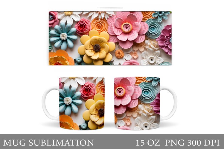 3D Flowers Mug Sublimation. Flowers Mug Wrap Design