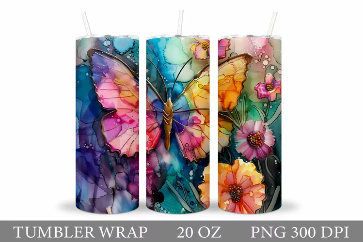 Butterfly Tumbler Sublimation. Flowers Tumbler Design
