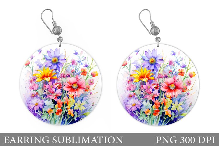 Wildflowers Earring Design. Flowers Earring Sublimation example image 1