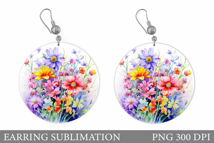 Wildflowers Earring Design. Flowers Earring Sublimation