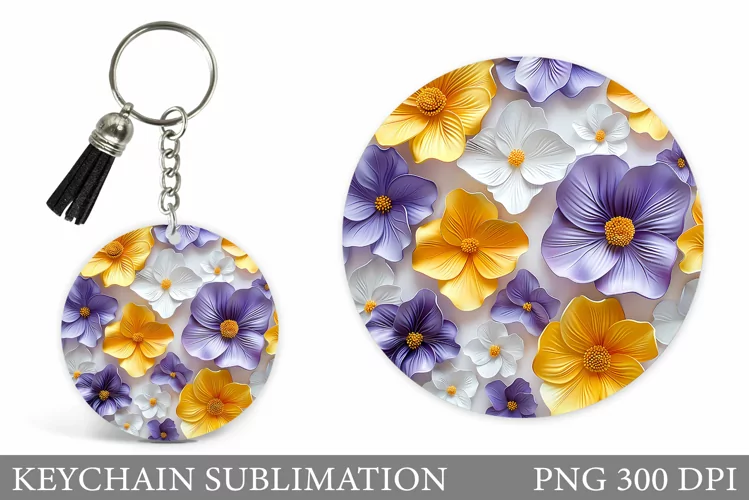 Flowers Keychain Sublimation. 3D Flowers Keychain Design
