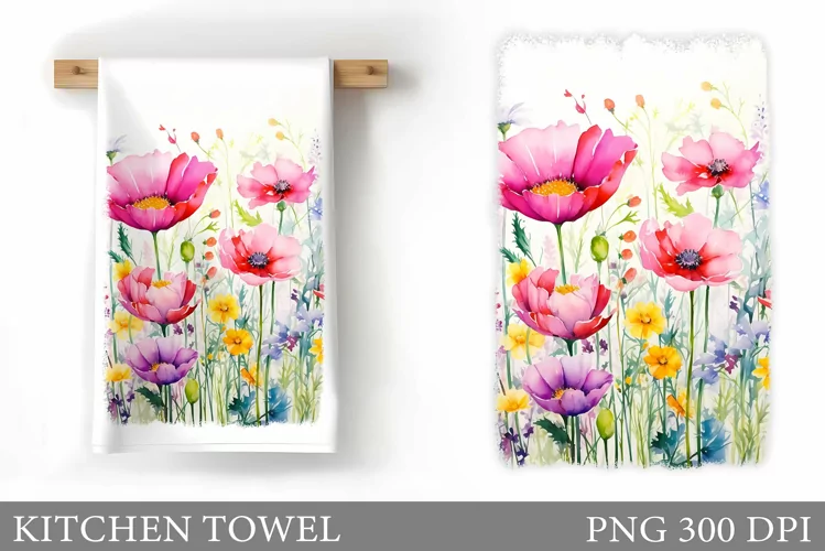 Flowers Kitchen Towel. Wildflowers Kitchen Towel