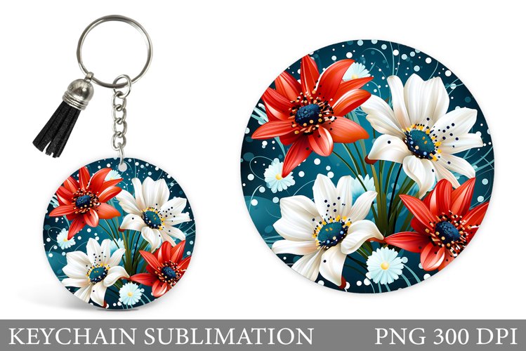 Flowers Keychain Sublimation. Round Keychain Flowers