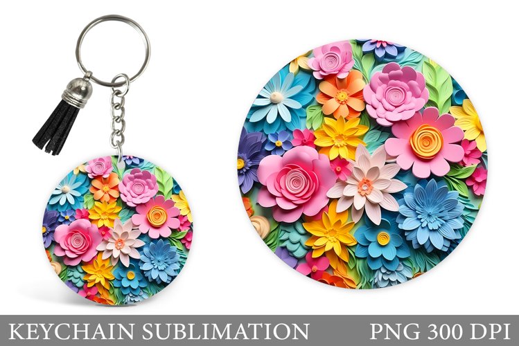 Flowers Keychain Sublimation. 3D Flowers Keychain Design example image 1