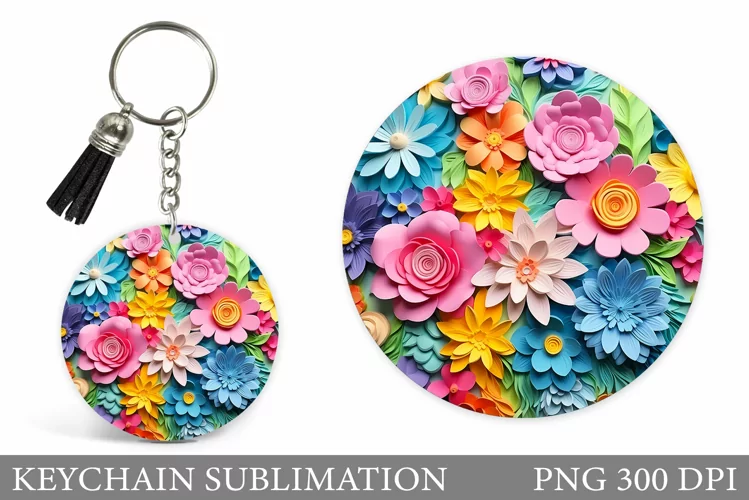 Flowers Keychain Sublimation. 3D Flowers Keychain Design