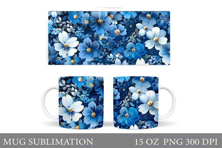 Flowers Mug Sublimation. Floral Mug Wrap Design