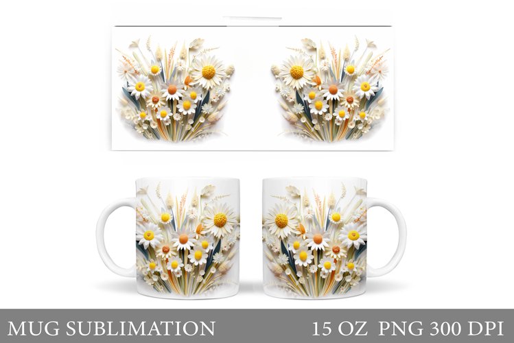 Wildflowers Mug Sublimation. 3D Flowers Mug Design example image 1
