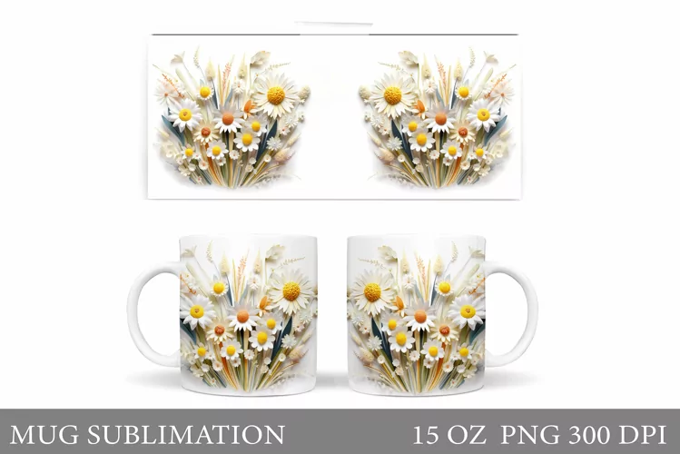 Wildflowers Mug Sublimation. 3D Flowers Mug Design