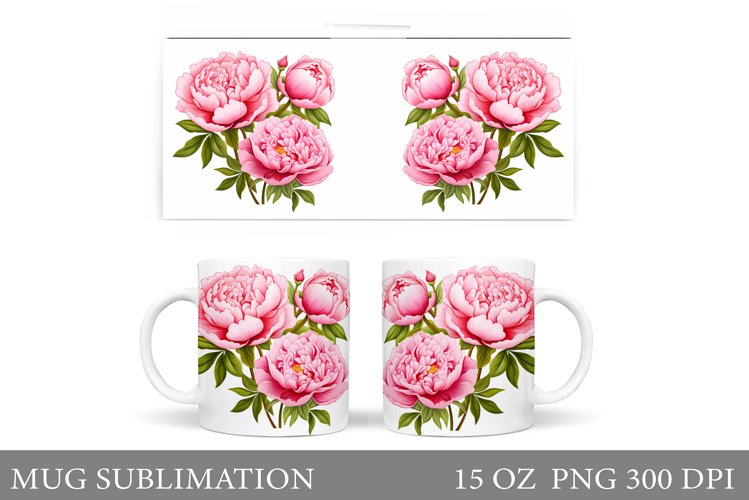 Peony Mug Sublimation. Flowers Mug Design example image 1