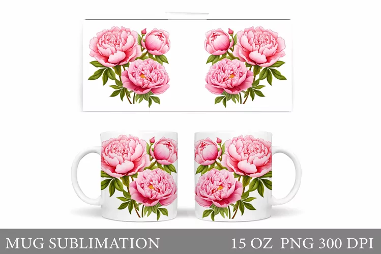 Peony Mug Sublimation. Flowers Mug Design