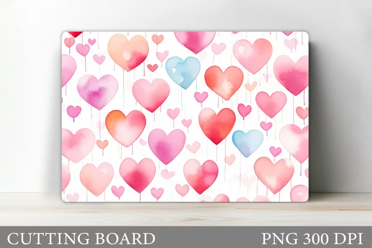 Hearts Cutting Board. Watercolor Hearts Cutting Board