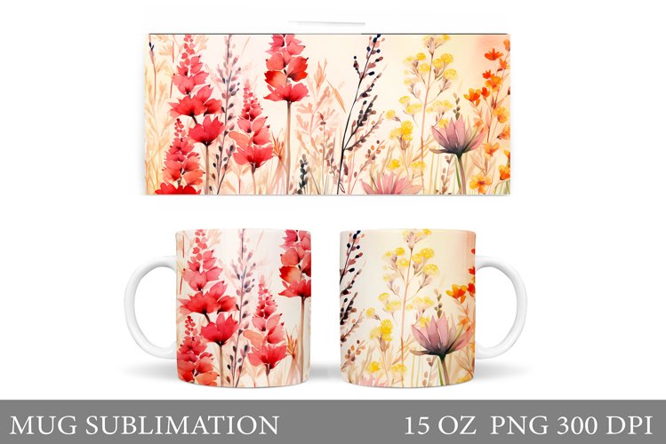 Flowers Mug Wrap Sublimation. Wildflowers Mug Wrap Design example image 1