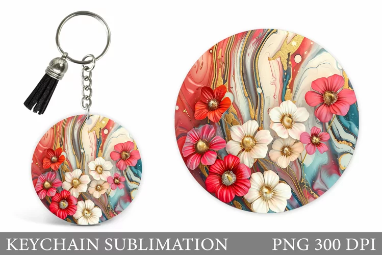 Flowers Keychain Sublimation. Flowers Round Keychain Design