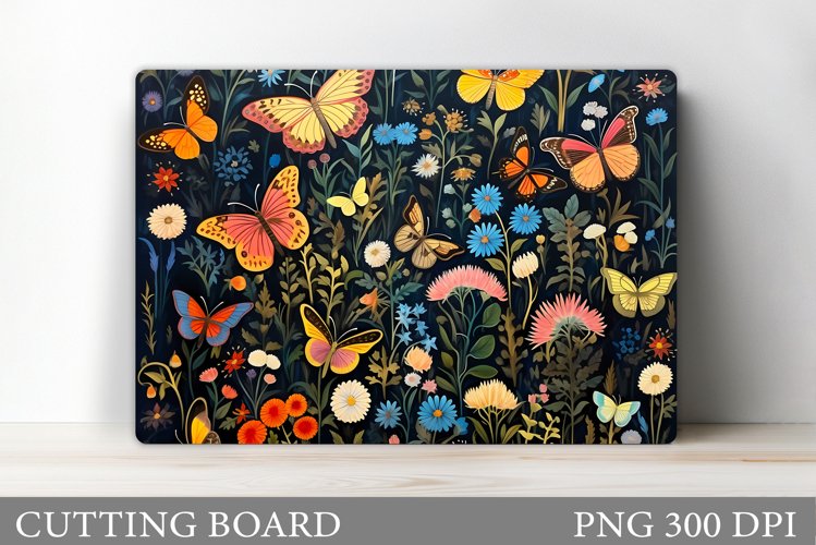 Butterflies Cutting Board. Flowers Kitchen Cutting Board example image 1