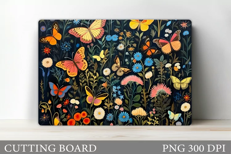 Butterflies Cutting Board. Flowers Kitchen Cutting Board
