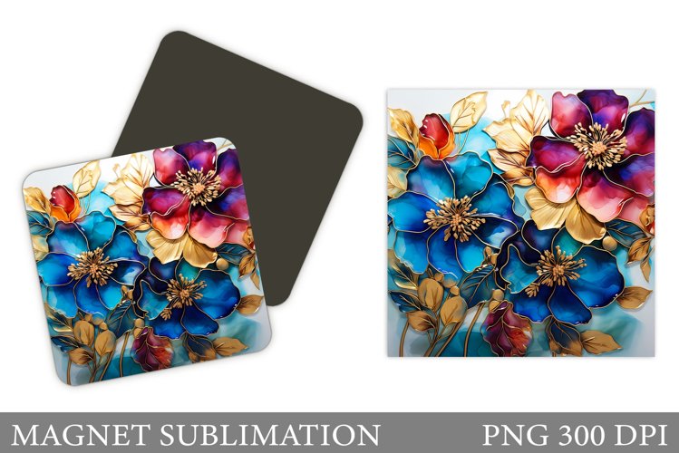 Flowers Magnet Sublimation. Flowers Square Magnet Design example image 1