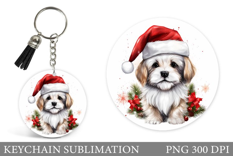 Christmas Dog Keychain Design. Cute Dog Keychain Sublimation