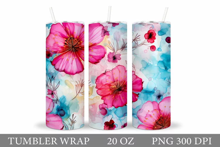 Flowers Tumbler Wrap Design. Floral Tumbler Sublimation
