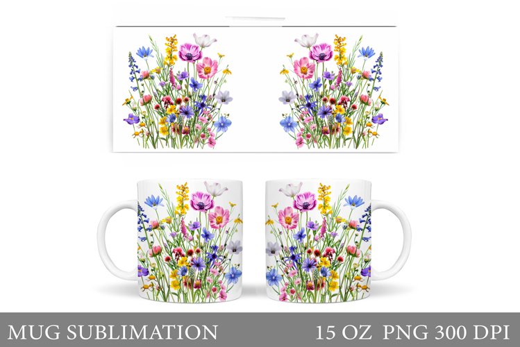 Wildflowers Mug Design. Flowers Mug Sublimation