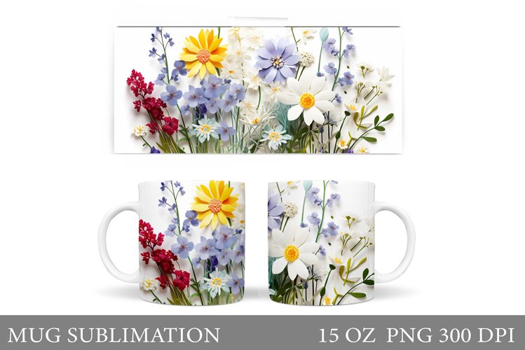 Wildflowers Mug Sublimation. 3D Flowers Mug Design example image 1