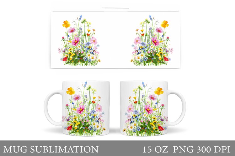 Wildflowers Mug Design. Floral Mug Sublimation example image 1