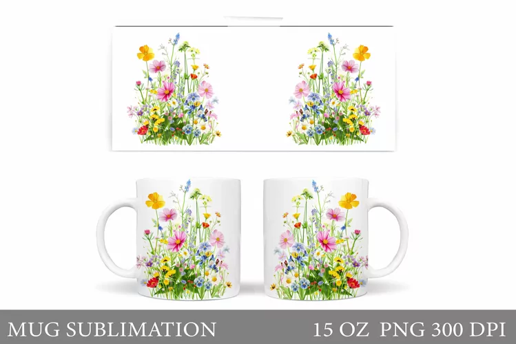 Wildflowers Mug Design. Floral Mug Sublimation