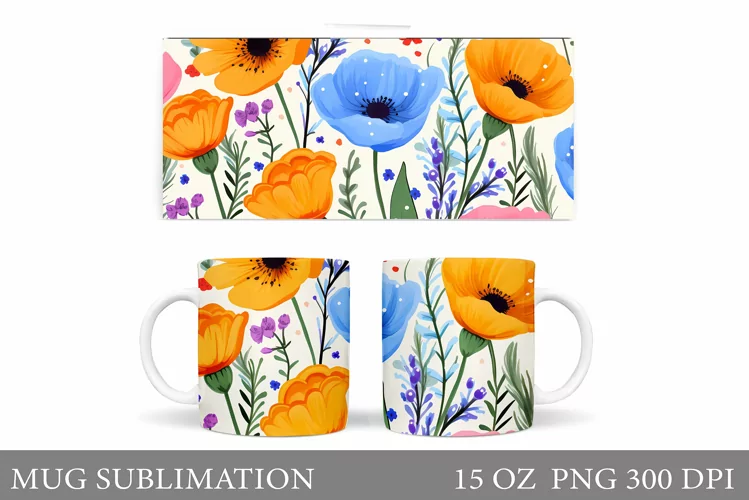Flowers Mug Wrap Sublimation. Flowers Mug Wrap Design