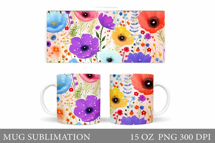 Flowers Mug Sublimation. Flowers Mug Wrap Design