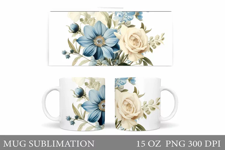 Flowers Mug Sublimation. Flowers Mug Wrap Design