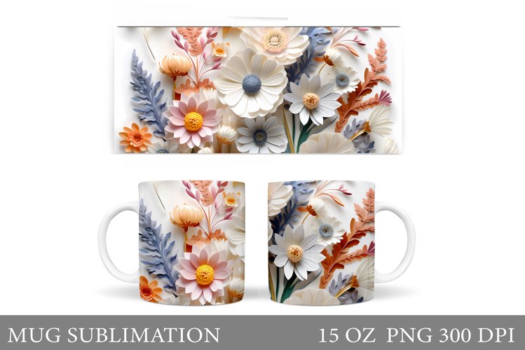 Wildflowers Mug Sublimation. 3D Flowers Mug Design