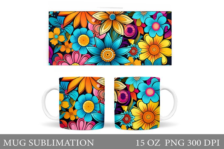 Flowers Mug Sublimation. Floral Mug Wrap Design