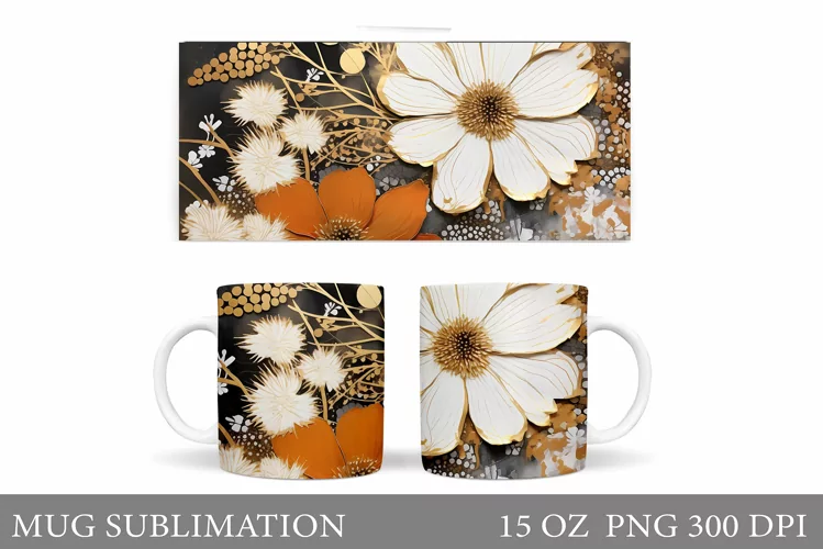 Flowers Mug Wrap Sublimation. Flowers Mug Wrap Design
