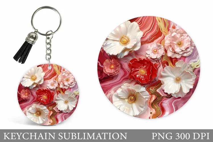 Flowers Keychain Sublimation. 3D Flowers Keychain Design