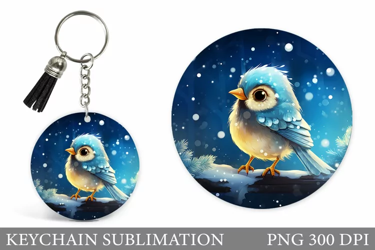 Winter Bird Keychain Sublimation. Cute Bird Keychain Design