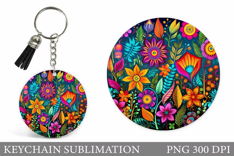 Neon Flowers Keychain Design. Flowers Keychain Sublimation