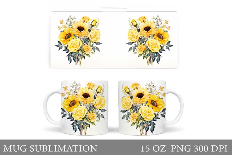 Flowers Mug Sublimation. Flowers Mug Wrap Design example image 1