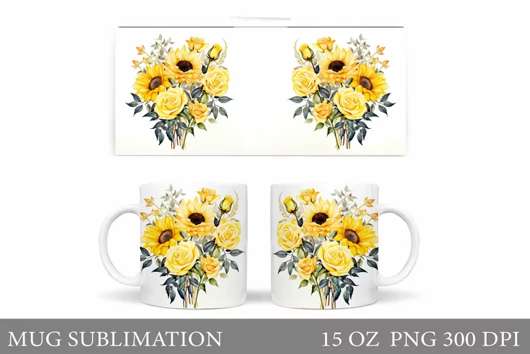 Flowers Mug Sublimation. Flowers Mug Wrap Design