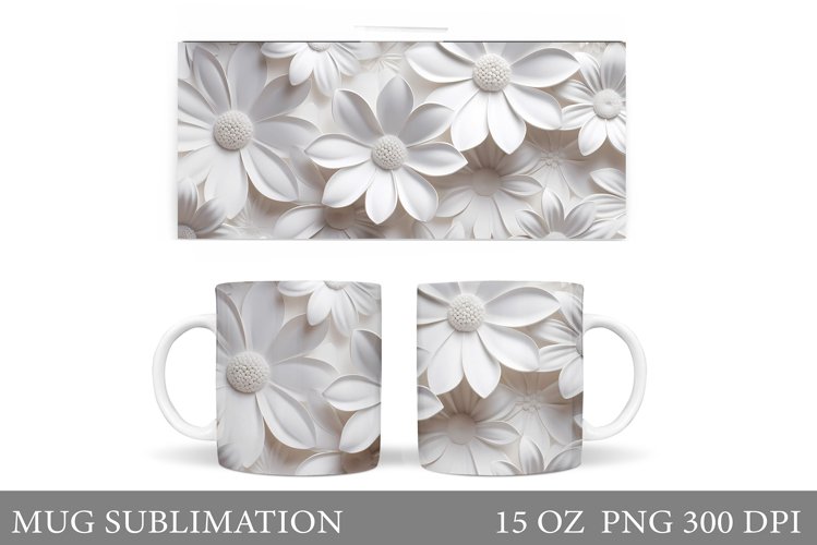 White Flowers Mug Design. Daisy Flowers Mug Sublimation example image 1