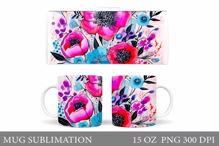 Flowers Mug Wrap Sublimation. Flowers Mug Wrap Design
