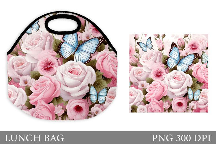 Butterflies Lunch Bag Sublimation. Roses Lunch Bag Design