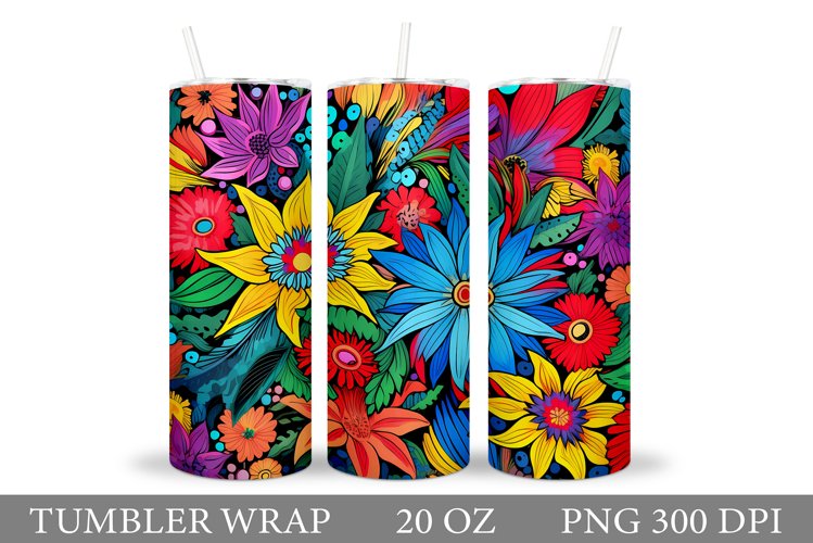 Floral Tumbler Wrap. Flowers Tumbler Sublimation