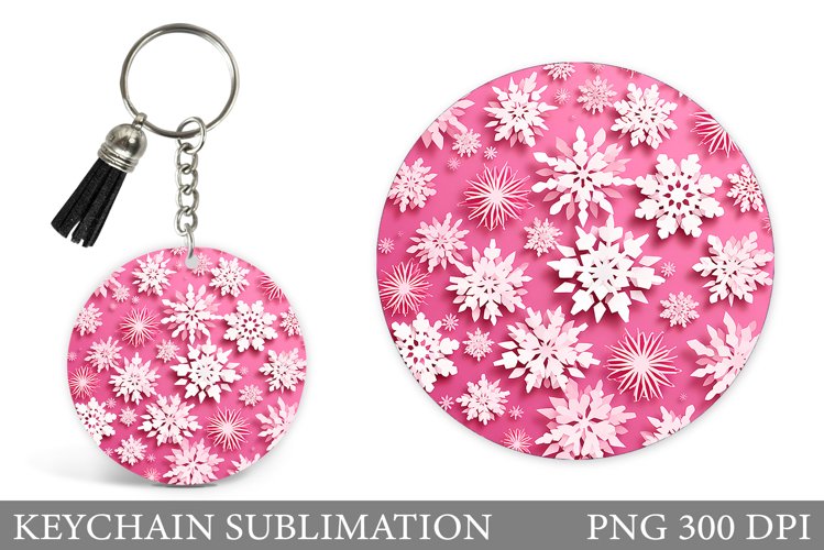 Snowflakes Keychain Sublimation. Snowflakes Round Keychain example image 1