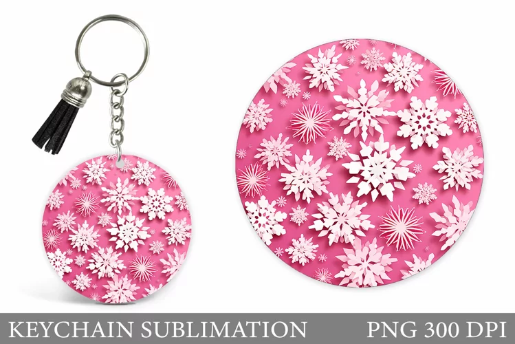 Snowflakes Keychain Sublimation. Snowflakes Round Keychain