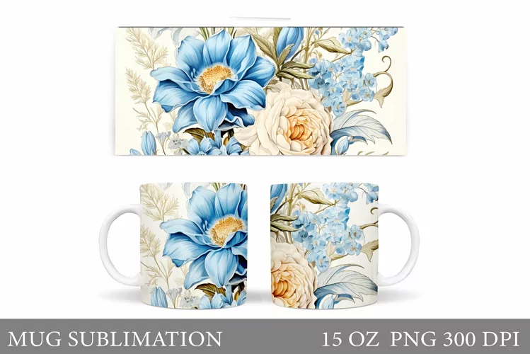 Flowers Mug Wrap Design. Flowers Mug Sublimation